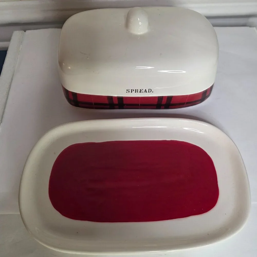Rae Dunn Artisan Collection Red Plaid Spread Butter Dish